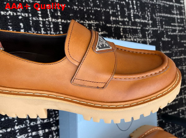 Prada Leather Loafers in Cognac 1D801N Replica