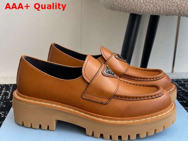 Prada Leather Loafers in Cognac 1D801N Replica