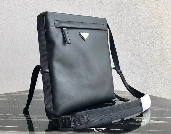 Prada Leather Messenger Bag in Black Calf Leather