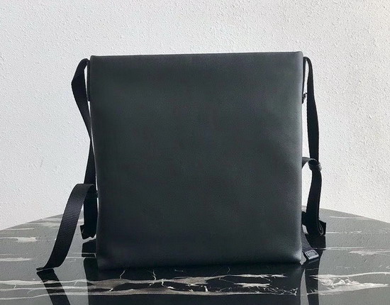 Prada Leather Messenger Bag in Black Calf Leather