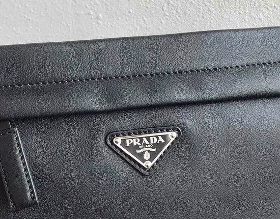 Prada Leather Messenger Bag in Black Calf Leather