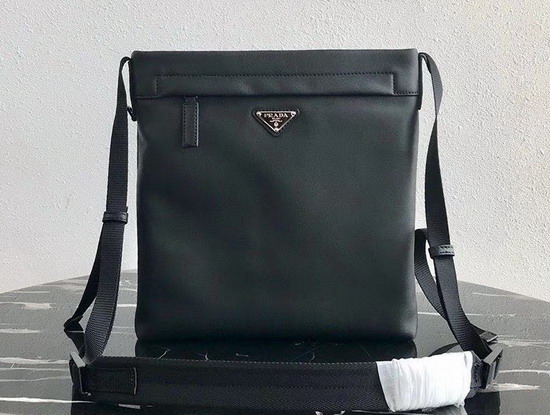 Prada Leather Messenger Bag in Black Calf Leather