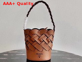 Prada Leather Prada Tress Bucket Bag Cognac Black Replica