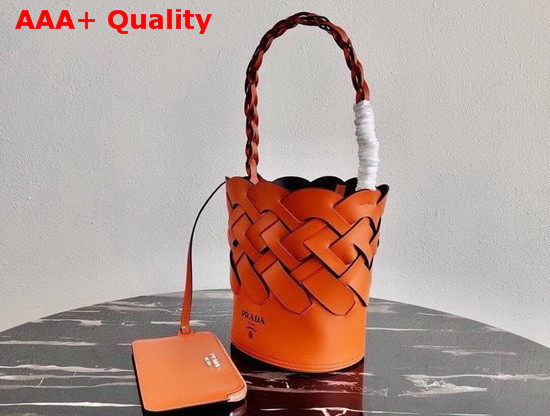 Prada Leather Prada Tress Bucket Bag Papaya Black Replica