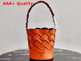 Prada Leather Prada Tress Bucket Bag Papaya Black Replica