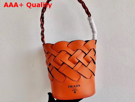 Prada Leather Prada Tress Bucket Bag Papaya Black Replica