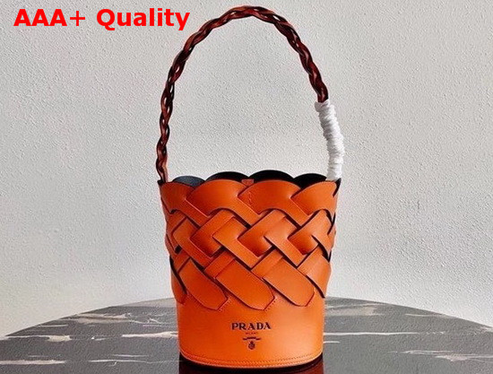 Prada Leather Prada Tress Bucket Bag Papaya Black Replica