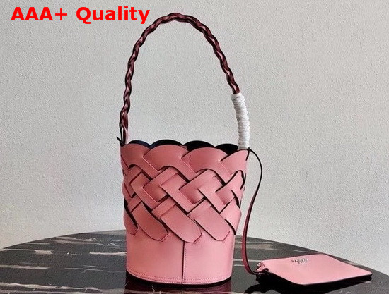 Prada Leather Prada Tress Bucket Bag Patel Pink Black Replica