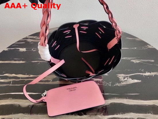 Prada Leather Prada Tress Bucket Bag Patel Pink Black Replica