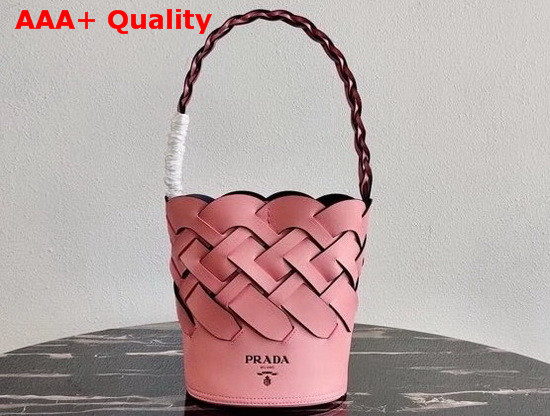 Prada Leather Prada Tress Bucket Bag Patel Pink Black Replica