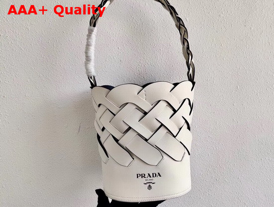 Prada Leather Prada Tress Bucket Bag White Black Replica