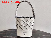 Prada Leather Prada Tress Bucket Bag White Black Replica