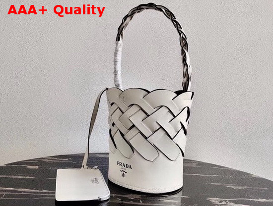 Prada Leather Prada Tress Bucket Bag White Black Replica