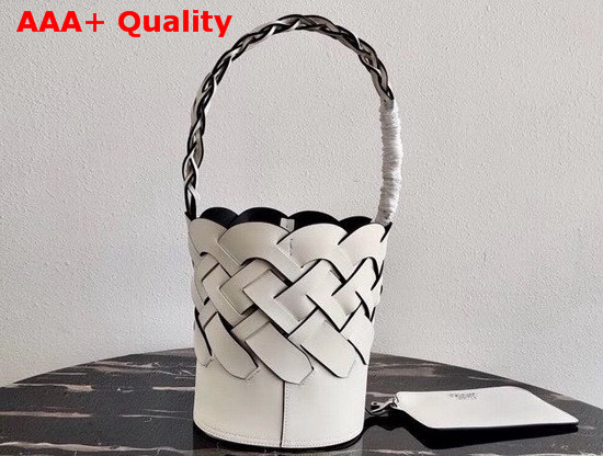 Prada Leather Prada Tress Bucket Bag White Black Replica