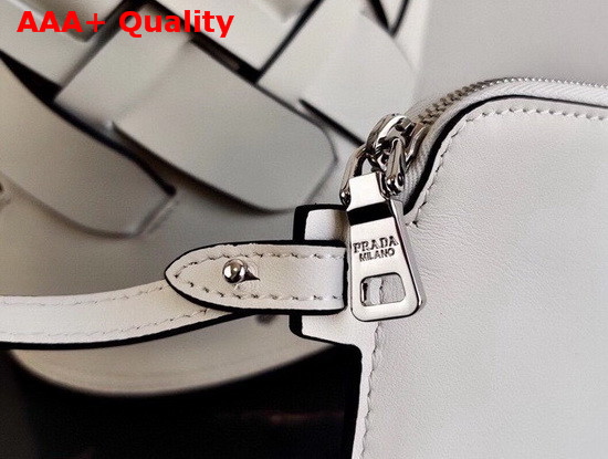 Prada Leather Prada Tress Bucket Bag White Black Replica