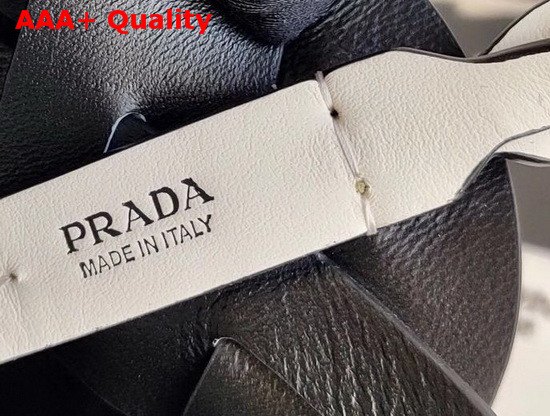 Prada Leather Prada Tress Bucket Bag White Black Replica