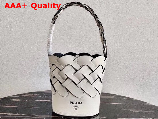 Prada Leather Prada Tress Bucket Bag White Black Replica