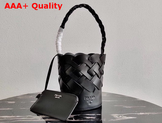 Prada Leather Prada Tress Bucket Bag in Black Replica