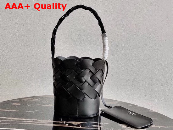 Prada Leather Prada Tress Bucket Bag in Black Replica