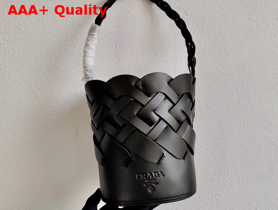 Prada Leather Prada Tress Bucket Bag in Black Replica