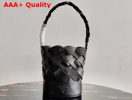 Prada Leather Prada Tress Bucket Bag in Black Replica