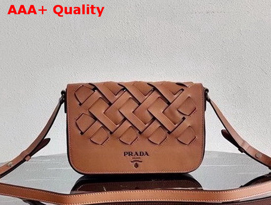 Prada Leather Prada Tress Shoulder Bag Cognac Black Replica