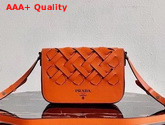 Prada Leather Prada Tress Shoulder Bag Papaya Black Replica