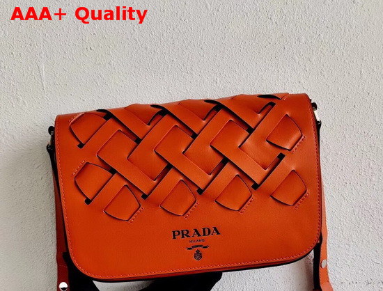 Prada Leather Prada Tress Shoulder Bag Papaya Black Replica