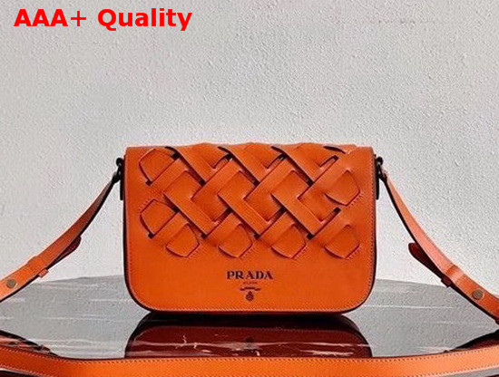 Prada Leather Prada Tress Shoulder Bag Papaya Black Replica