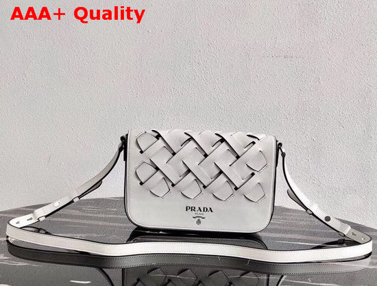 Prada Leather Prada Tress Shoulder Bag White Black Replica