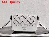 Prada Leather Prada Tress Shoulder Bag White Black Replica