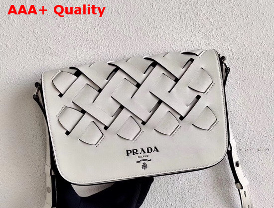 Prada Leather Prada Tress Shoulder Bag White Black Replica