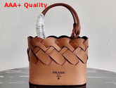 Prada Leather Prada Tress Tote Cognac Black Replica