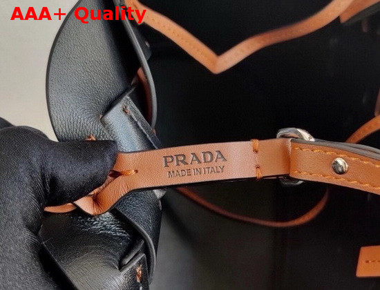 Prada Leather Prada Tress Tote Cognac Black Replica