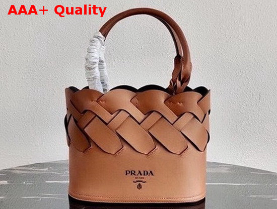 Prada Leather Prada Tress Tote Cognac Black Replica