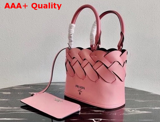 Prada Leather Prada Tress Tote Petal Pink Black Replica