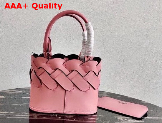 Prada Leather Prada Tress Tote Petal Pink Black Replica