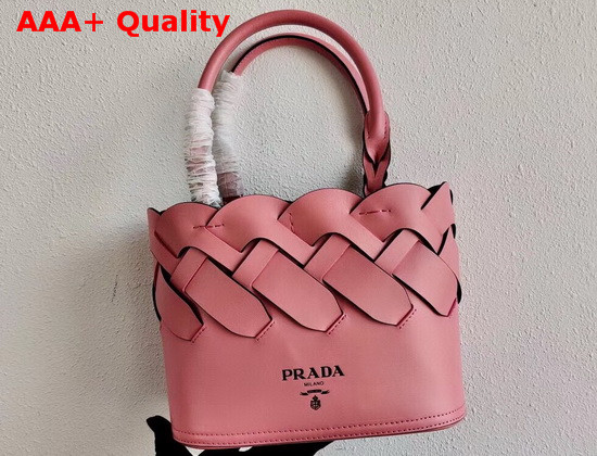 Prada Leather Prada Tress Tote Petal Pink Black Replica