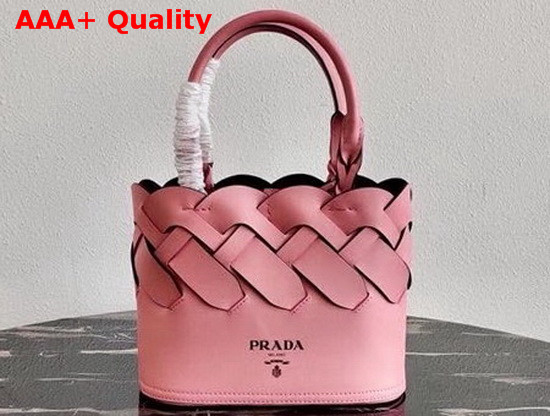 Prada Leather Prada Tress Tote Petal Pink Black Replica