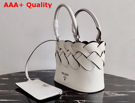 Prada Leather Prada Tress Tote White Black Replica