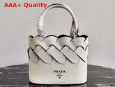 Prada Leather Prada Tress Tote White Black Replica