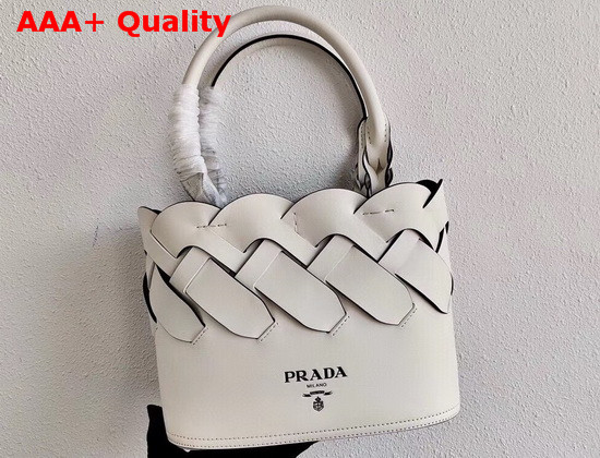 Prada Leather Prada Tress Tote White Black Replica