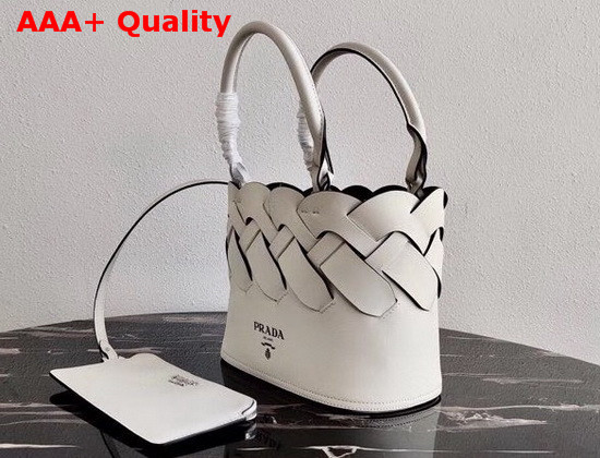 Prada Leather Prada Tress Tote White Black Replica