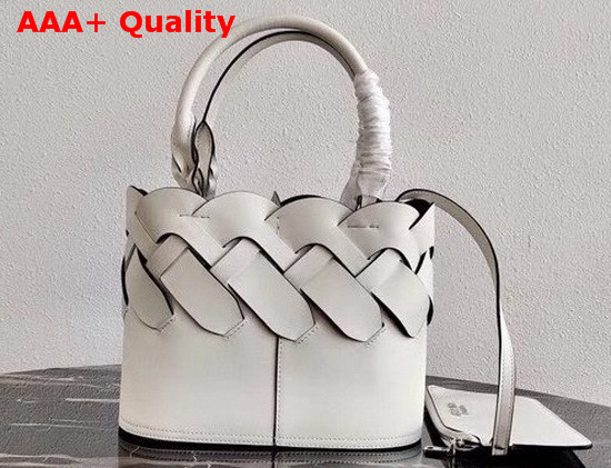 Prada Leather Prada Tress Tote White Black Replica