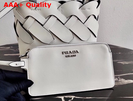 Prada Leather Prada Tress Tote White Black Replica