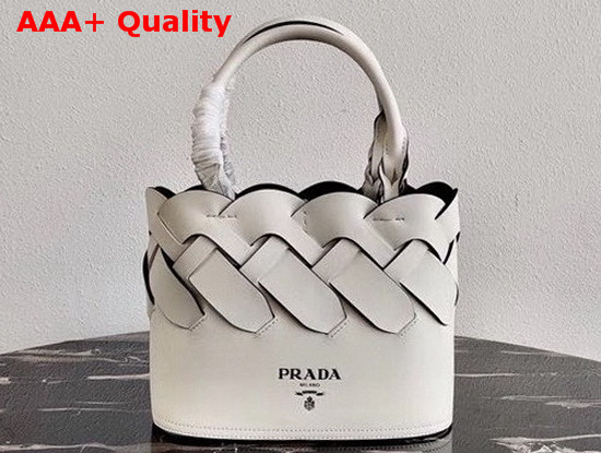 Prada Leather Prada Tress Tote White Black Replica