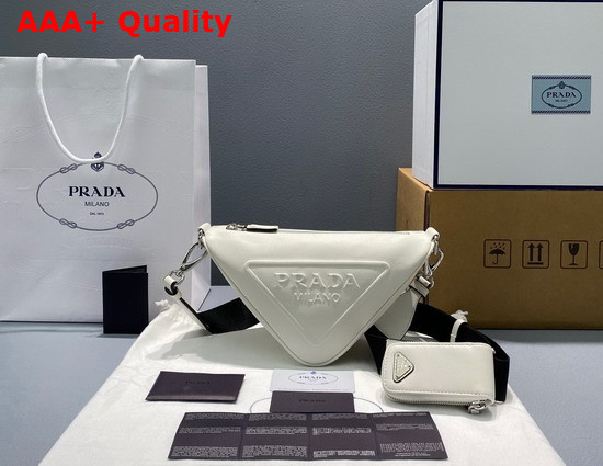 Prada Leather Prada Triangle Shoulder Bag in White 1BH190 Replica