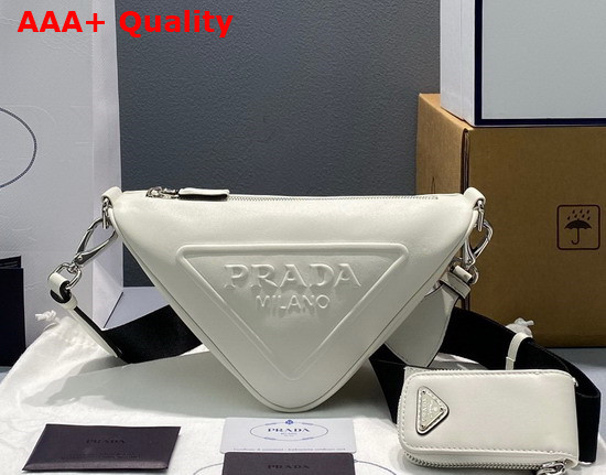 Prada Leather Prada Triangle Shoulder Bag in White 1BH190 Replica