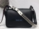 Prada Leather Shoulder Bag in Black Calfskin Leather