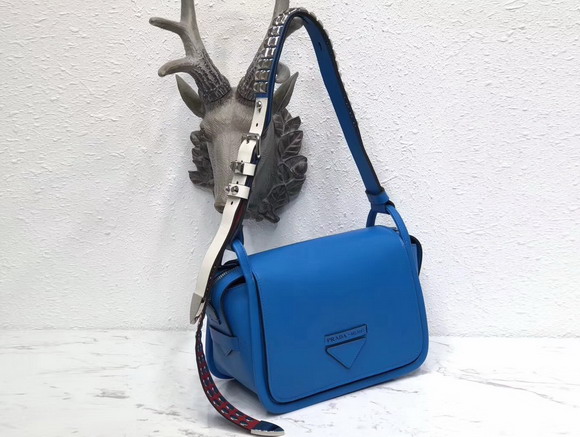 Prada Leather Shoulder Bag in Bright Blue Calfskin Leather